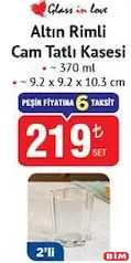 GLASS İN LOVE ALTIN RİMLİ CAM TATLI KASESİ 2'Lİ 370 ML